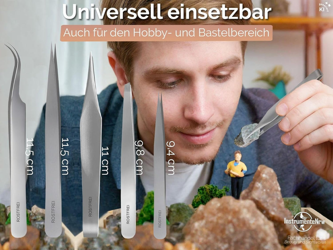 PREMIUM Pinzetten-Set Spitz-Pinzette Splitterpinzette Edelstahl + Aufbewahrungs-Etui