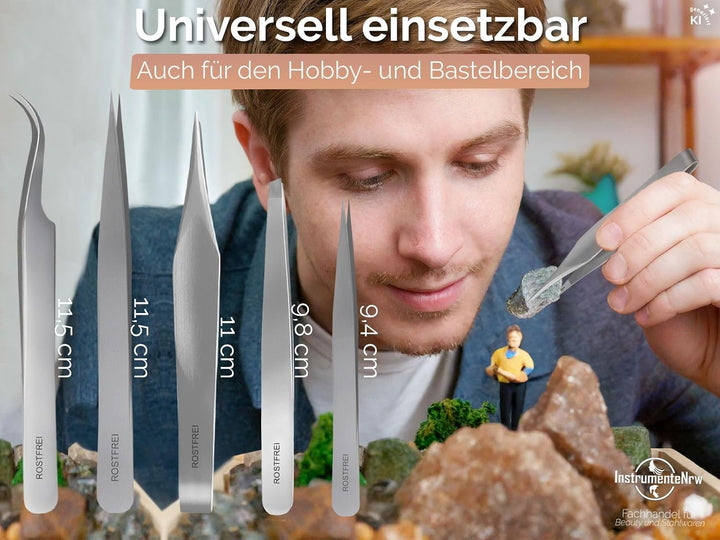 PREMIUM Pinzetten-Set Spitz-Pinzette Splitterpinzette Edelstahl + Aufbewahrungs-Etui