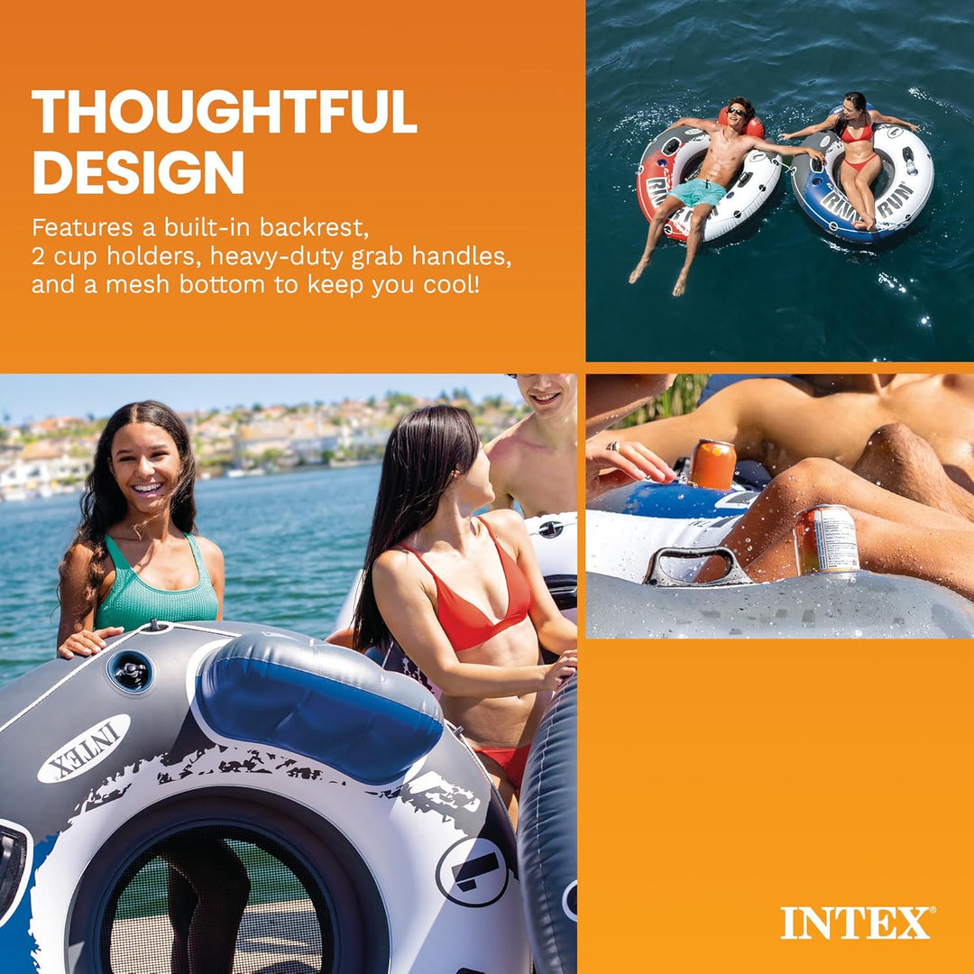 Intex River Run I - Aufblasbarer Schwimmsessel - Ø 135 cm, Weiss Blaues Rad Single, Blaues Rad Singl