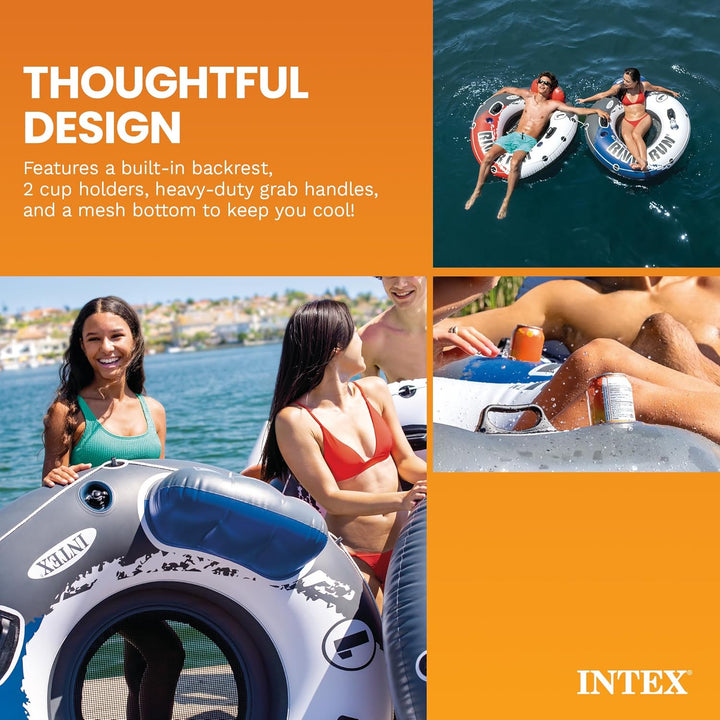 Intex River Run I - Aufblasbarer Schwimmsessel - Ø 135 cm, Weiss Blaues Rad Single, Blaues Rad Singl