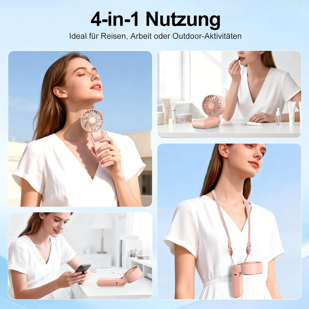 Handventilator 100 Stufen Leise Leistungsstark – Tragbarer Mini Ventilator USB Wiederaufladbar mit L
