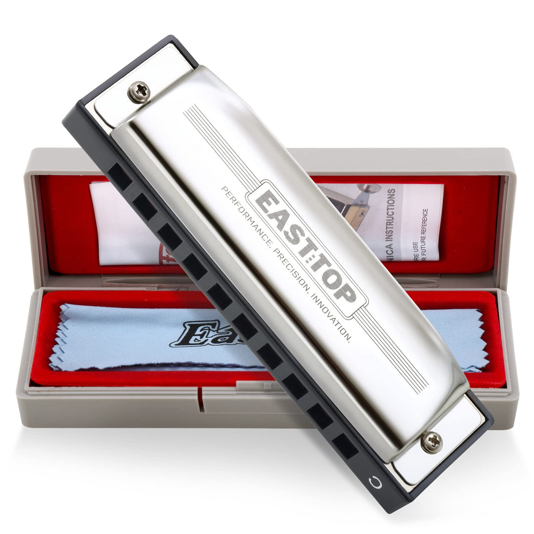 East Top Mundharmonika, diatonische Mundharmonika Tonart C, Blues Harp Mundharmonika 10 Löcher 20 Tö
