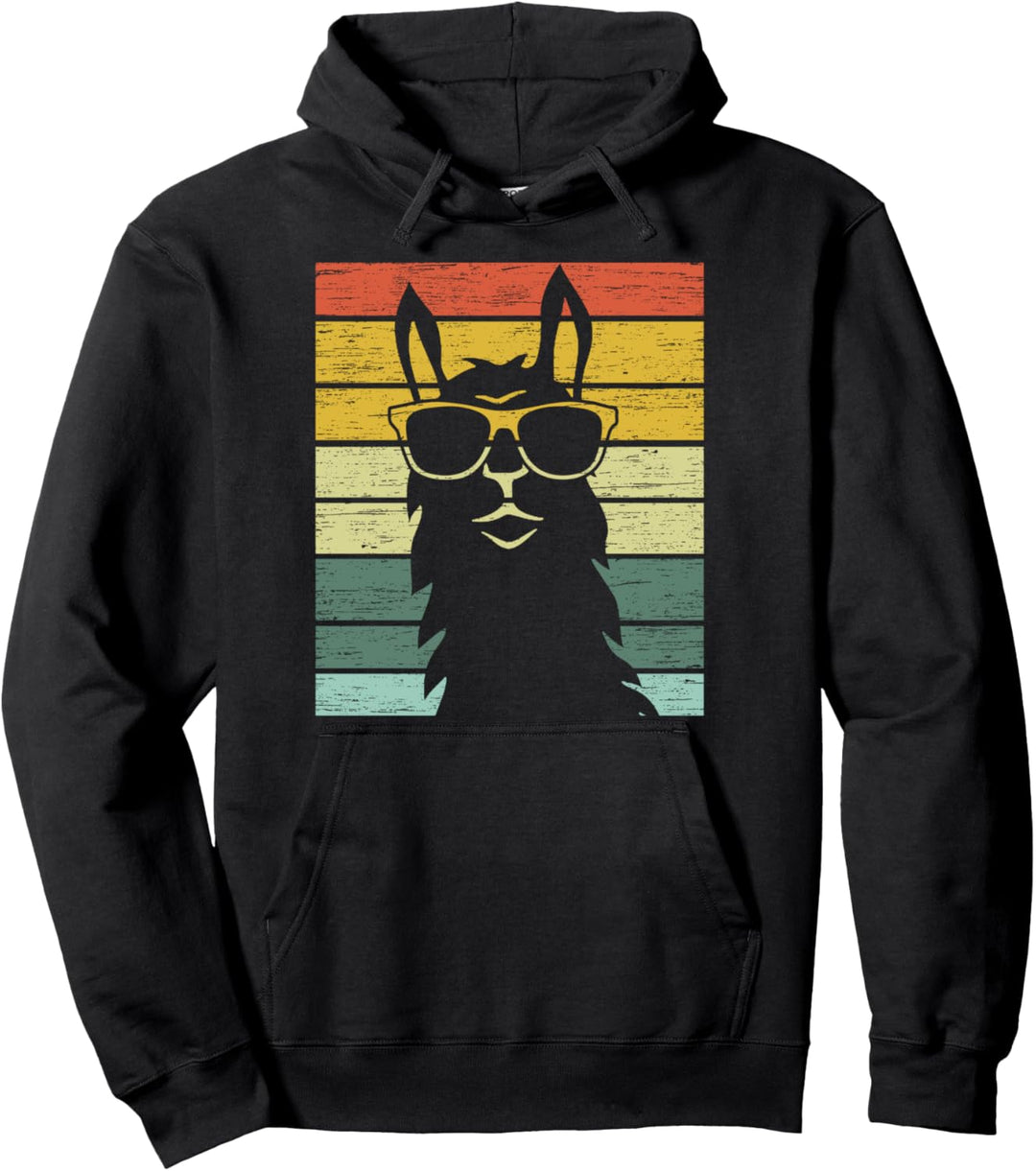 Retro Lama Alpaka mit Sonnenbrille Used Look Vintage Pullover Hoodie