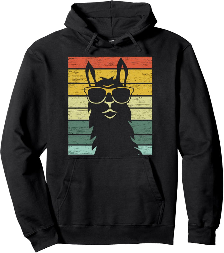Retro Lama Alpaka mit Sonnenbrille Used Look Vintage Pullover Hoodie