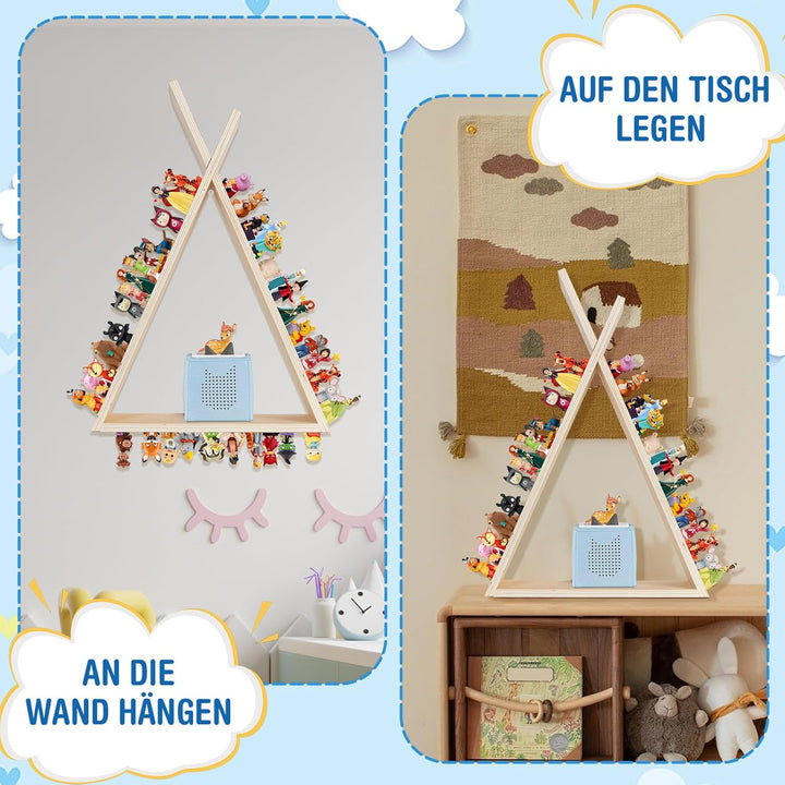 Todeco Tonie-Regal für Toniebox Hörfiguren, Magnetische Aufbewahrung für 70-80 Tonie, Wandregal und