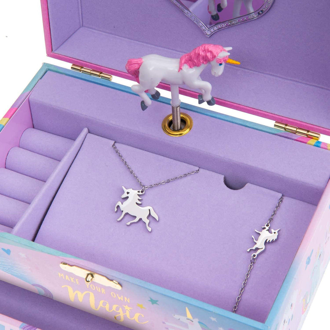 Jewelkeeper Schmuckkästchenn mit Einhorn-Spieluhr, Kunststoff und Edelstahl, 3 Einhorngeschenke für