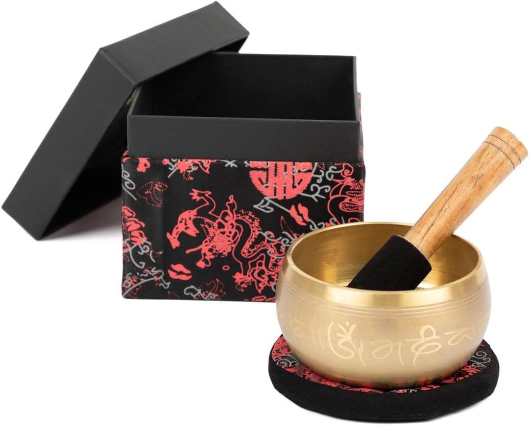 Indische Klangschalen mit BUDDHA-Verzierung und Geschenkbox | Singing Bowl Ø 11cm | Klangtherapie, M