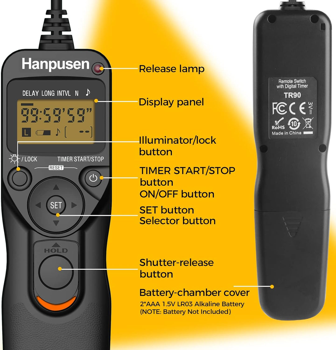 AODELAN Kompatibel mit Canon Kamera-Auslöser, digitaler Timer-Kabellose Fernausloser für Canon/Fuji/