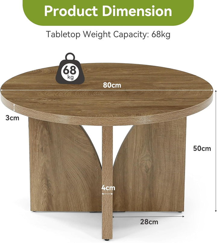 Tribesigns Runder Couchtisch, 80 cm, Moderner Holztisch in Braun, Kreis-Mitteltisch für Wohnzimmer,