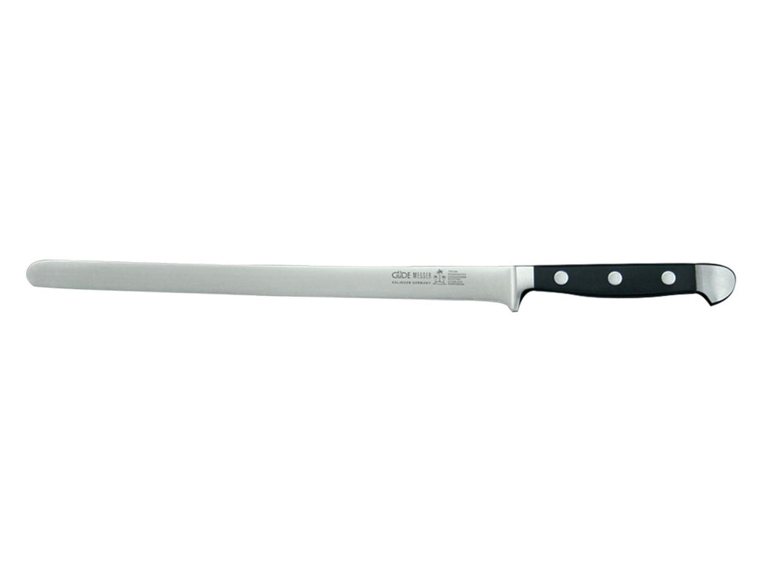 GÜDE Solingen - Lachsmesser geschmiedet, 26 cm, POM schwarz, ALPHA, Doppelkropf, Handmade Germany