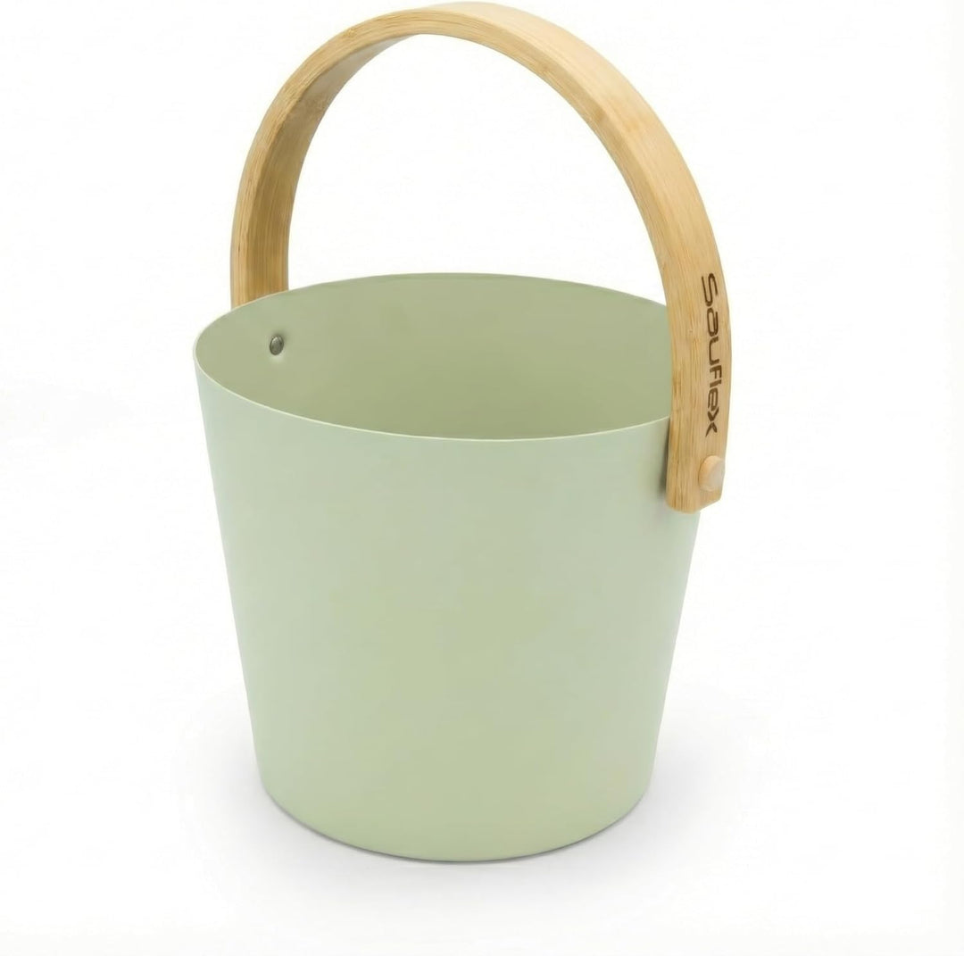 Sauna Zubehör Set: 4L Aluminium Eimer und 42cm Kelle, Bambusgriffe (Helles Salbeigrün), Helles Salbe