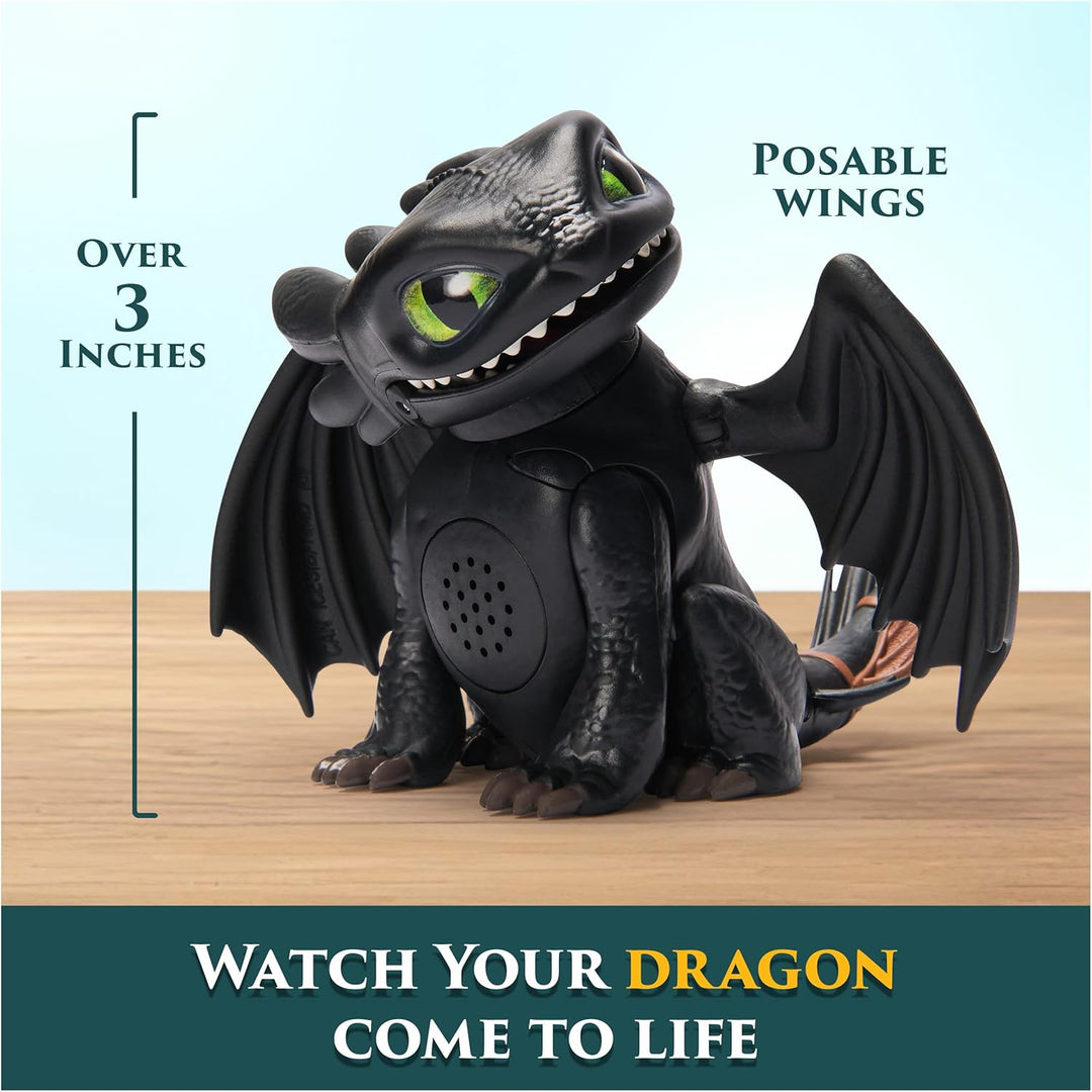 Dreamworks How to Train your Dragon, Interaktiver Mini-Drache Ohnezahn, Figur mit Soundeffekten, Spi