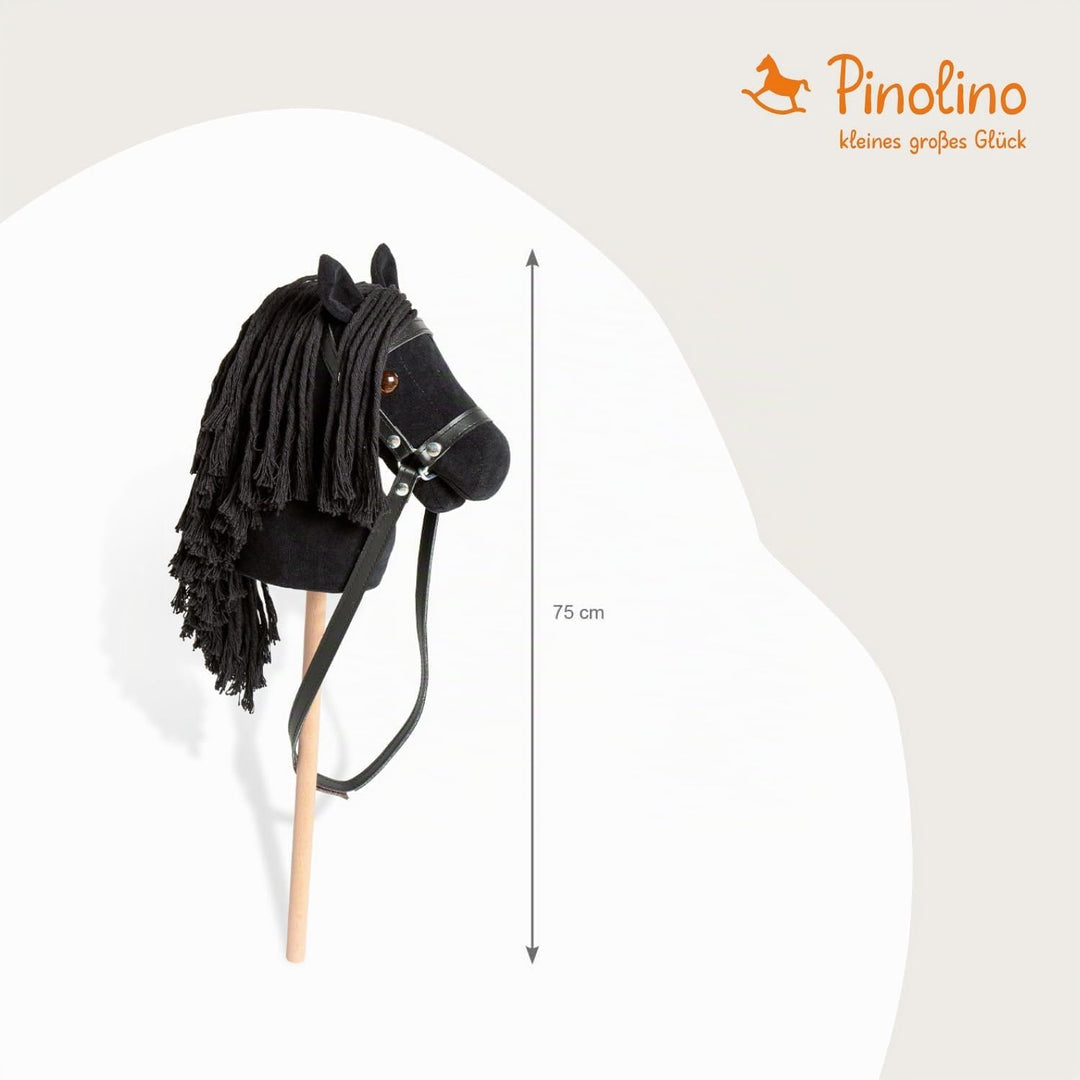 PINOLINO Steckenpferd Spirit schwarz, Plüsch Pferd auf Holzstab, Stockpferd für Kinder ab 3 Jahren,