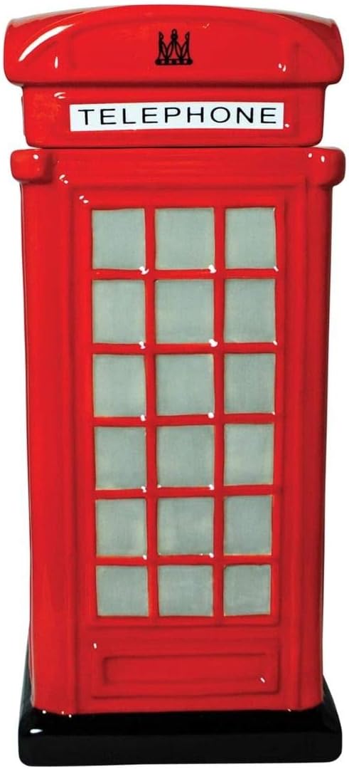 CKB LTD Keksdose mit Telefonzelle, Keksdose, Retro-Küche, hoch, mit Deckel, Keramik, Rot, 12 x 12 x