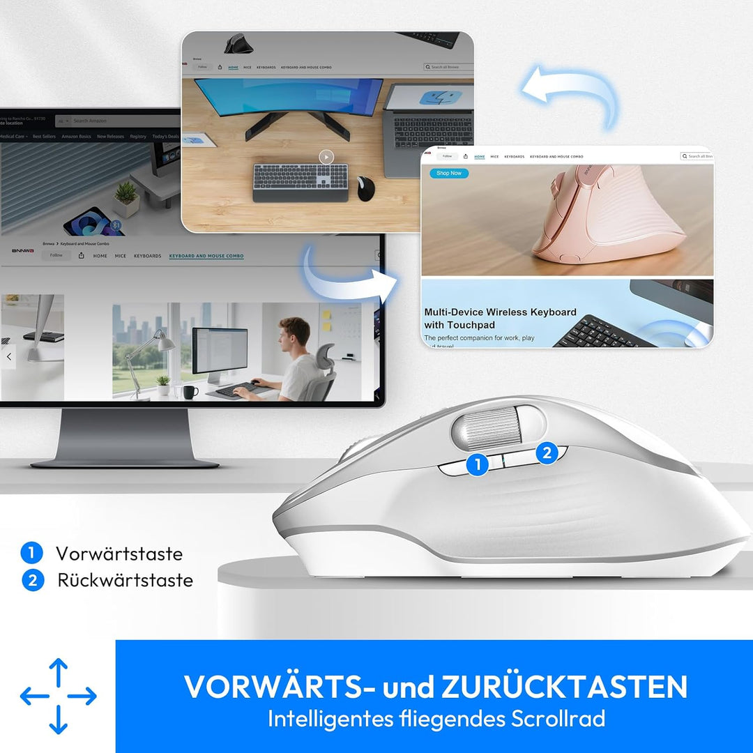 Bluetooth Kabellose Maus mit Daumenrad, Wiederaufladbare Dual(Bluetooth 5.0 &amp; 2,4 GHz), Geräuscharme