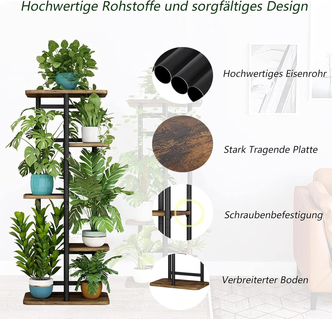 Pflanzenständer Indoor 5 Etagen 6 Topf für mehrere Pflanzen Eckpflanzentisch für Terrasse Garten Bal