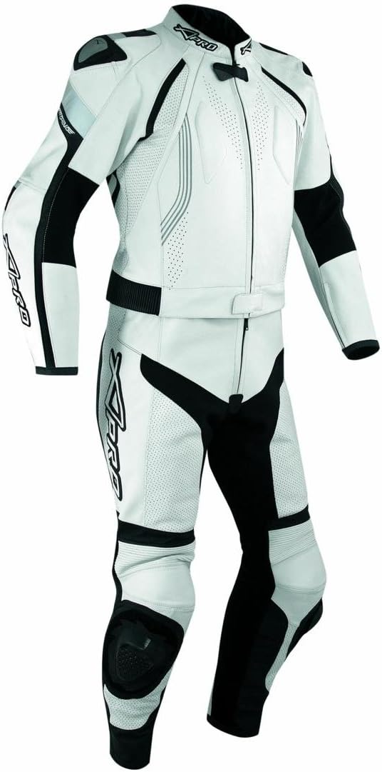 Anzug 2 Stück Leder Rennen Motorradsport CE Protektoren Lederkombi Weiss 50 50 Weiss, 50 Weiss