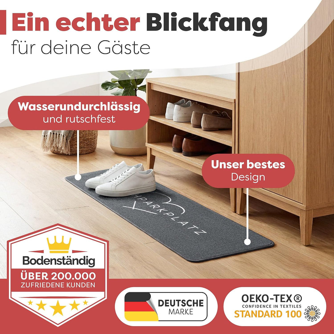 Schuhparkplatz Fussmatte Grau 100x33 cm – rutschfeste Schuhmatte & Waschbarer Schuhteppich mit Gummi