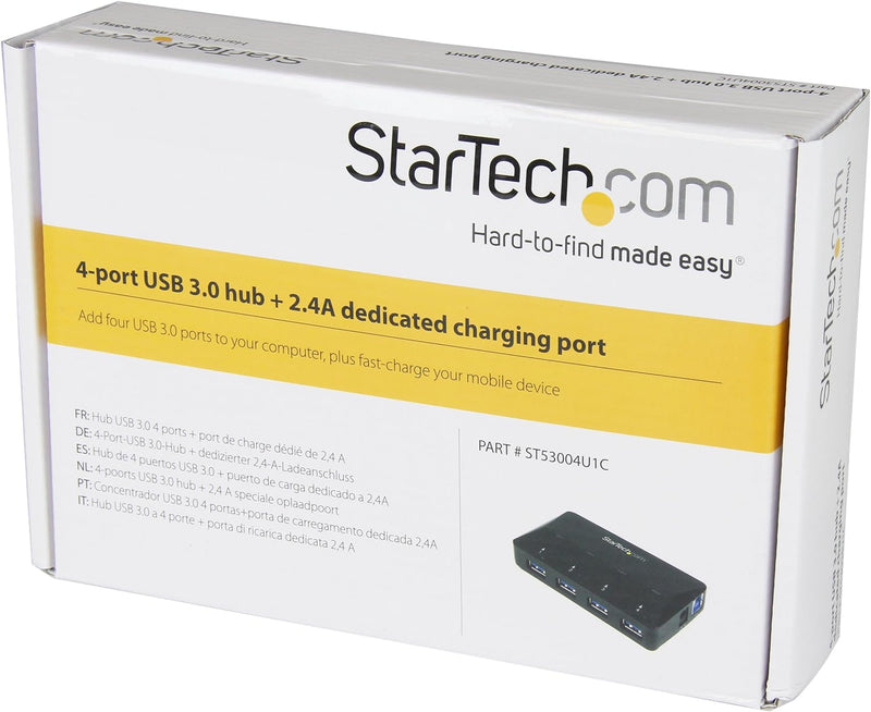 StarTech.com USB 3.0 Hub plus dedizierter Ladeanschluss (4 Port - 1 x 2.4 A Port - Desktop USB Hub -