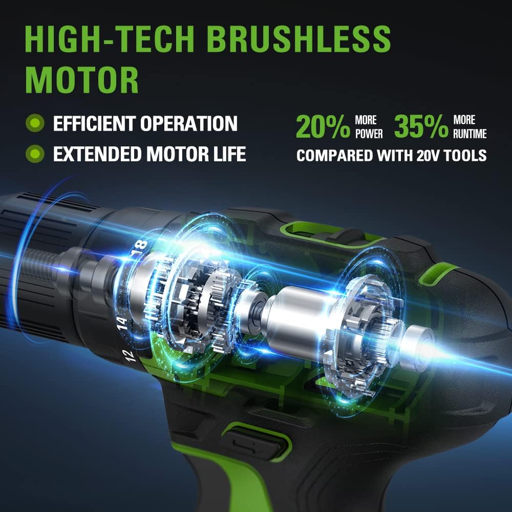 Greenworks 24 V Akku-Bohrschrauber, 35 Nm, Bürstenloser Motor, 18 Stufen Drehmomentstufen, 13 mm-Boh