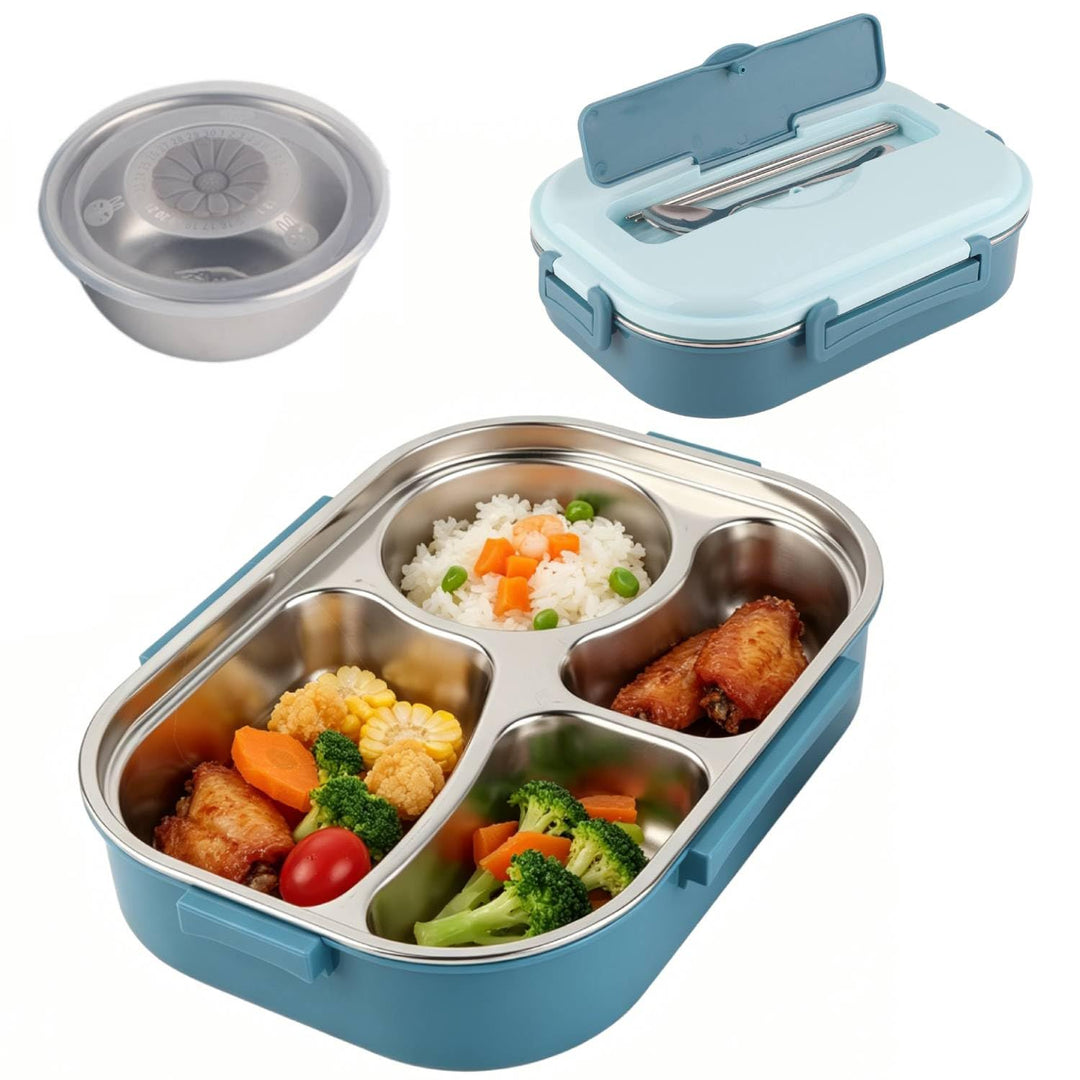 Tissting Edelstahl Lunchbox 4-Fach Tragbarer Lebensmittelbehälter mit Silikondichtung 1500ml für Stu