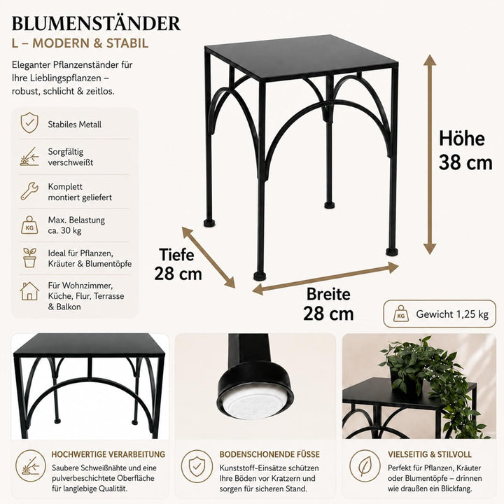 DanDiBo Blumenhocker Metall Schwarz Eckig Blumenständer Beistelltisch 96449 Blumensäule Pflanzenhock