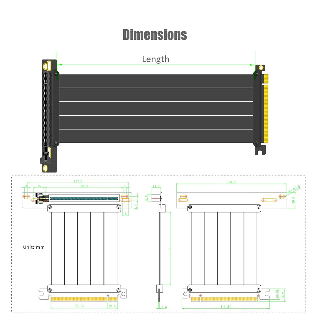 glotrends Riser-Kabel PCIe 4.0 x16-200mm, Female 90 Grad Winkel, Kompatibel mit Gen 4 GPUs, wie RTX4