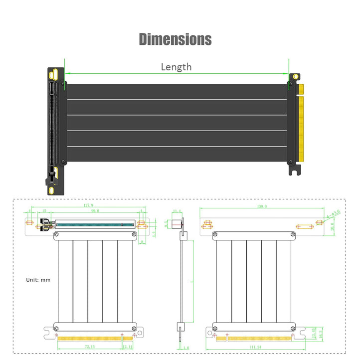 glotrends Riser-Kabel PCIe 4.0 x16-200mm, Female 90 Grad Winkel, Kompatibel mit Gen 4 GPUs, wie RTX4