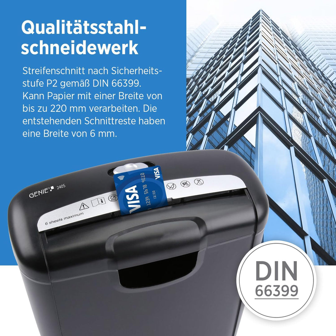 Genie 240S Profi Aktenvernichter Streifenschnitt | Aktenschredder bis zu 6 Blatt | Sicherheitsstufe