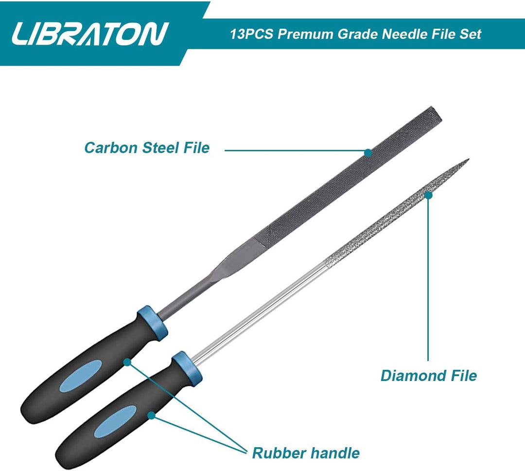 LIBRATON Nadelfeilen, Feilenset, Schlüsselfeilen, Diamant Feilen 13tlg, Holz und Metall, Mini Feilen