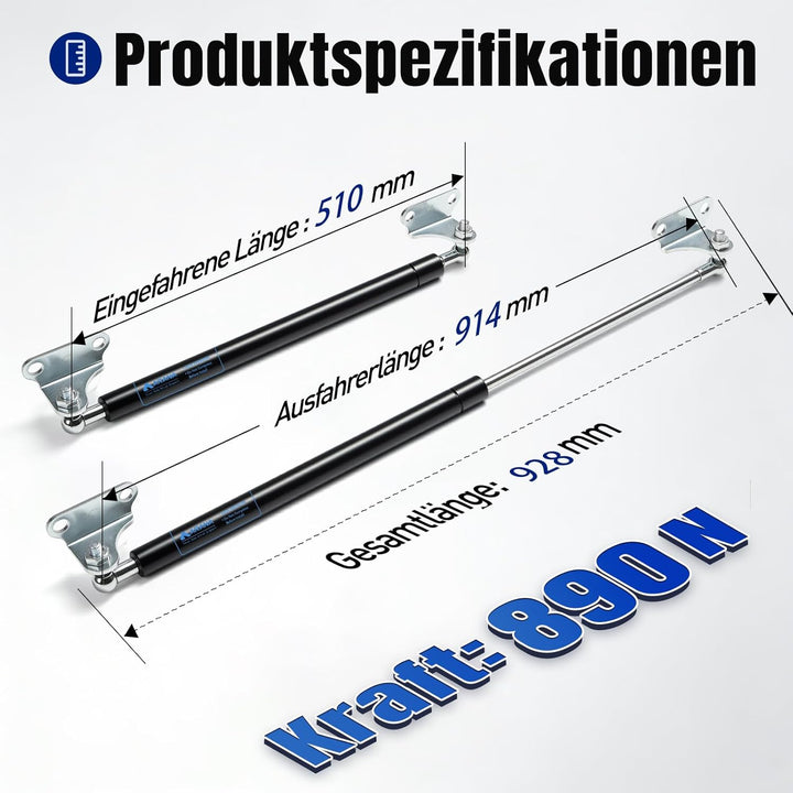 ARANA 910MM 890N 91KG Gasdruckfedern, 91cm Gasdruckdämpfer Gasfeder Hydraulisch Halterung für Schran