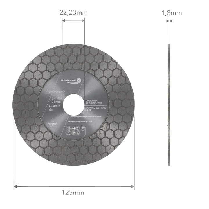 PRODIAMANT Jolly Diamanttrennscheibe 125mm für Fliese und Feinsteinzeug zum Fasen, 45 Grad Schneiden