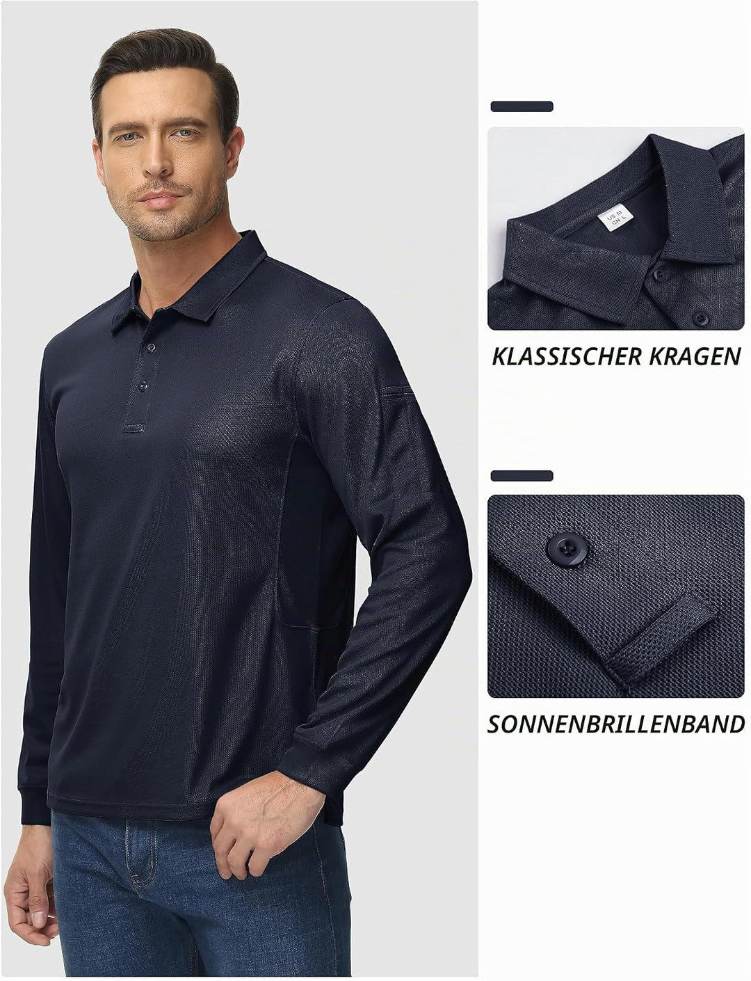 TACVASEN Herren Poloshirt Langarm Golf Tshirts Tactical Shirt Leicht Atmungsaktiv Freizeitshirts mit