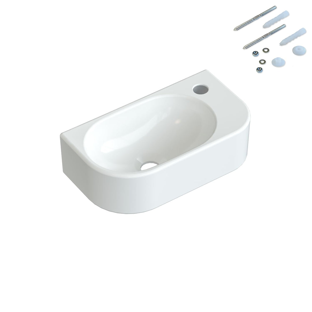 Waschbecken Keramik Waschtisch Hängewaschbecken klein Handwaschbecken Weiss Oval 40 x 21 cm Badezimm