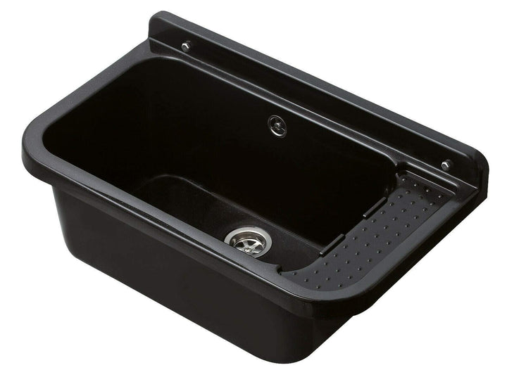 Ausgussbecken Schwarz 60cm Waschbecken Waschtrog Spülbecken inkl. Ablaufgarnitur Ablauf