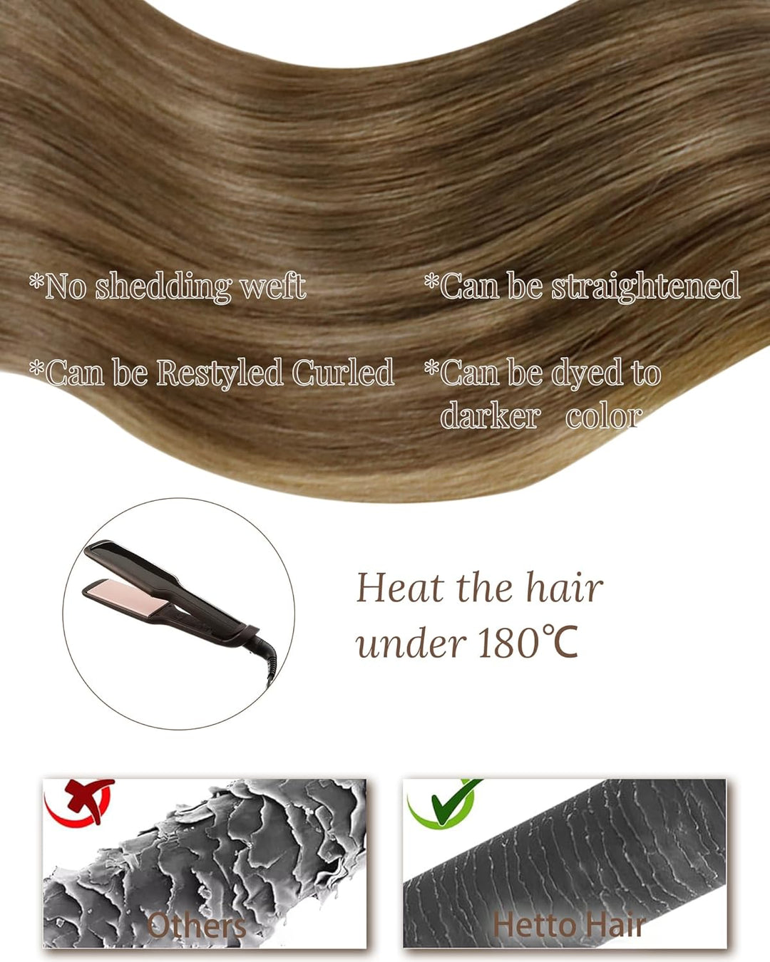 Hetto Balayage Echthaar Tressen Extensions Mittel Braun zu Hellbraun und Dunkelste BlondineTressen E
