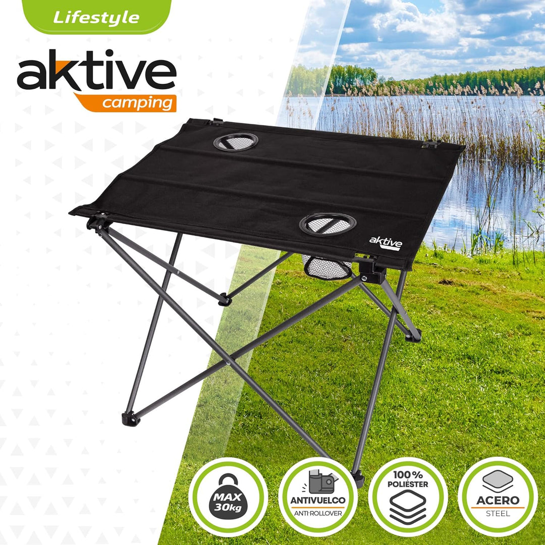 AKTIVE 52843-Klapptisch Textil 61x53x51 cm Camping, Metallrohr + Polyester, rot