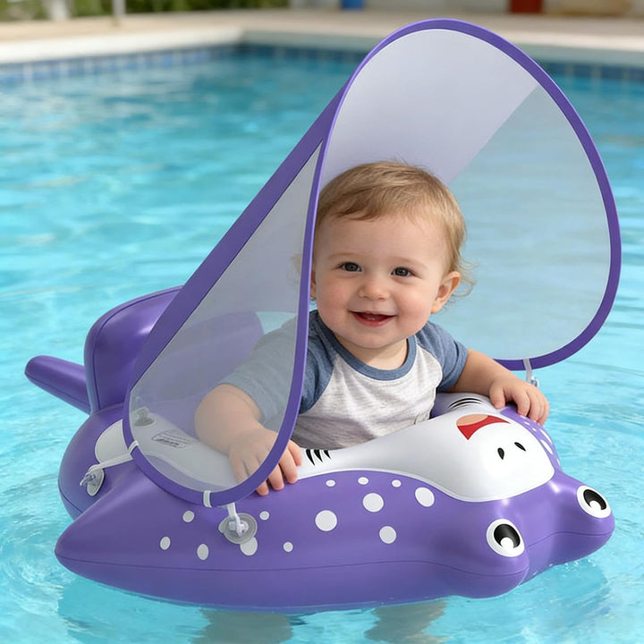 Aufblasbarer Baby-Schwimmring mit LSF 50+ Sonnendach, Baby-Schwimmring, Pool-Spielzeug mit Sicherhei