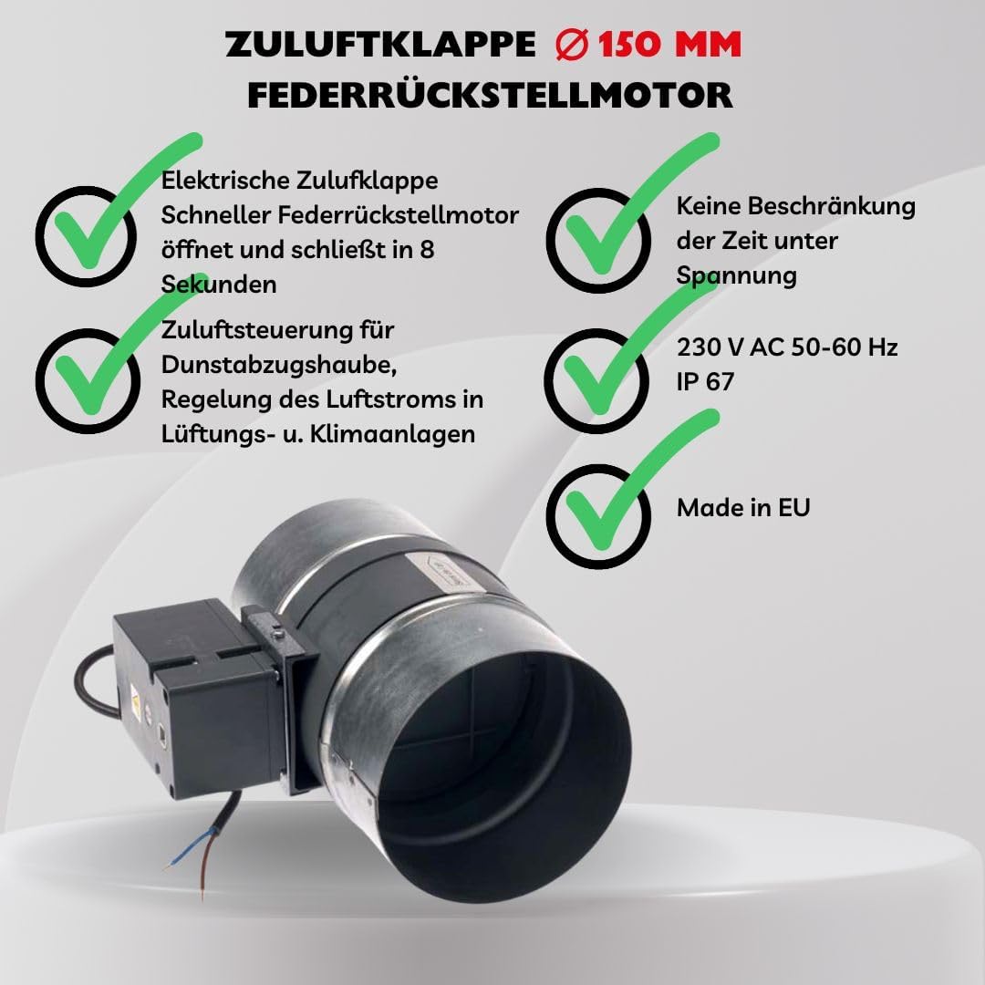 Elektrotechnik Schabus 201755 Zuluftrohr mit Elektrischer Lüftungsklappe aus Feuerhemmenden Kunststo