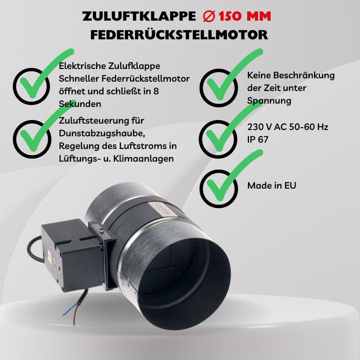 Elektrotechnik Schabus 201755 Zuluftrohr mit Elektrischer Lüftungsklappe aus Feuerhemmenden Kunststo