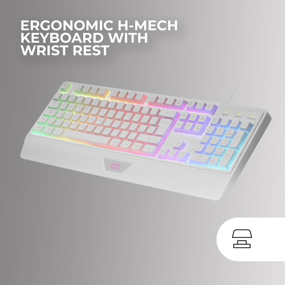 MARSGAMING MCP124, 3in1 Gaming Combo, Ergonomische H-Mech LED RGB Tastatur, RGB Maus 3200DPI HUANO S