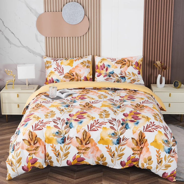 Jemiipee Bettwäsche-Set 100% Mikrofaser mit Herbst Äste und Blätter Muster, 1 x Bettbezug 150x220 cm