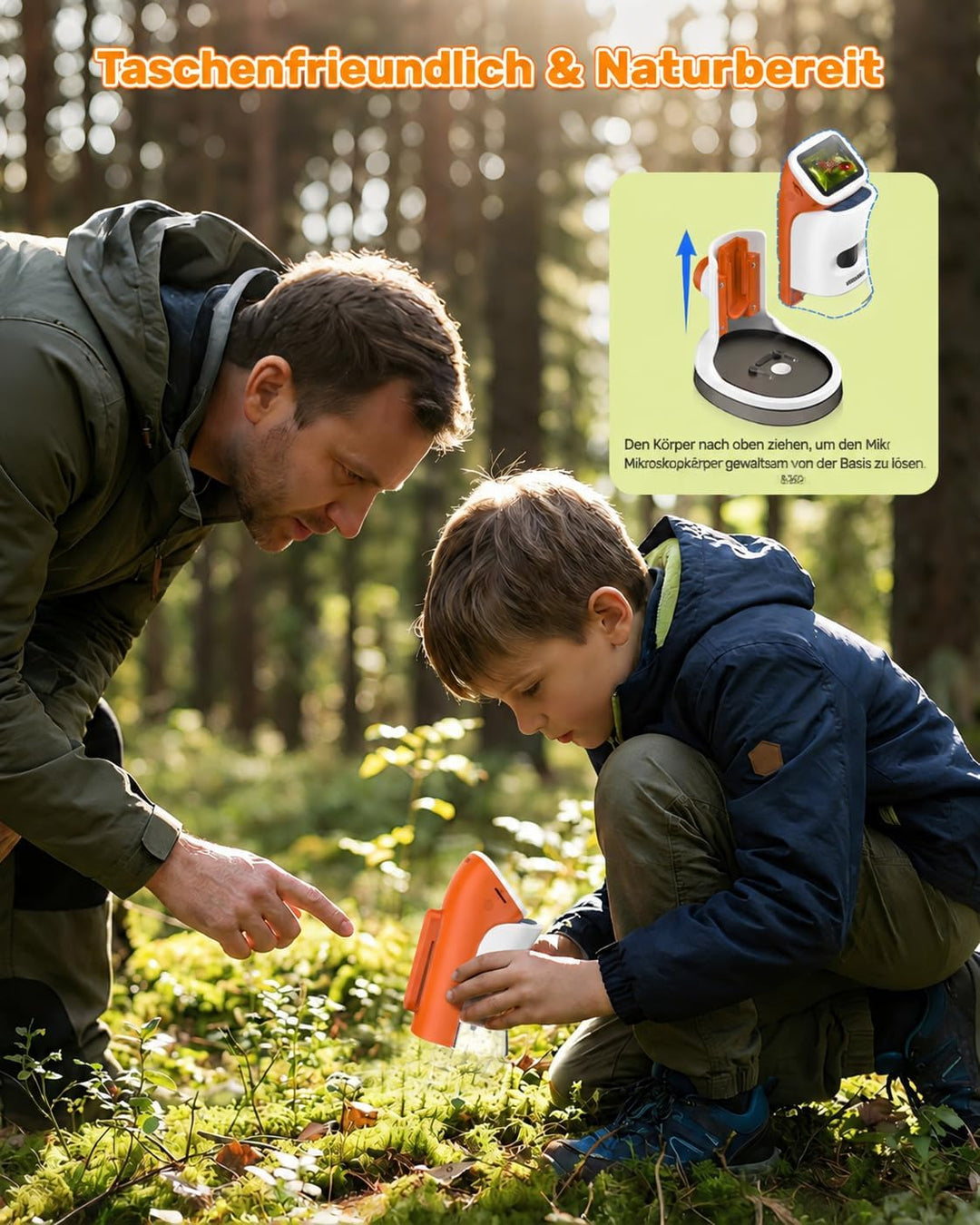 Mikroskop für Kinder mit Stand: Digitales Handmikroskop 100 – 1000 x: LCD-Display 4 K, 2,0 Zoll, USB