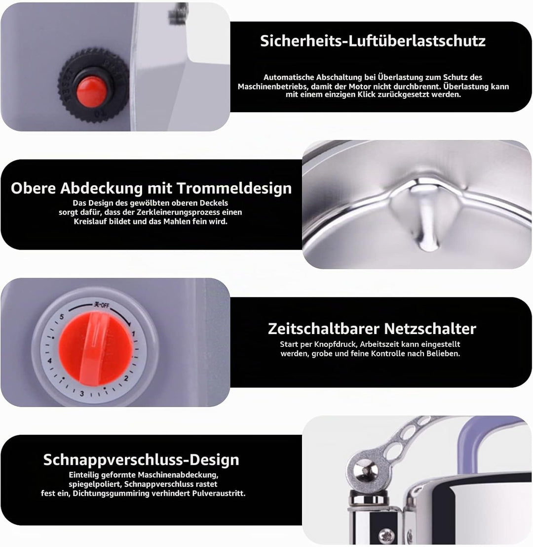 800g Elektrische Getreidemühle, 2400W Schrotmühle Getrocknete, Rostfreier Stahl Maschinenmühle mit Ü