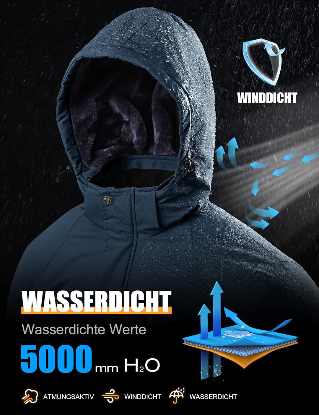 YSENTO Herren Winterjacke wasserdichte Warme Fleece Gefüttert Outdoor Softshelljacke Atmungsaktiv Sk