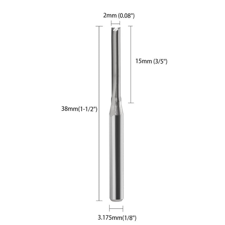 Schaftfräser,CNC fräser,fräser für oberfräse,2 Flöten Gerade Fräser ，fräser 3.175mm 1/8"schaft，2mm S