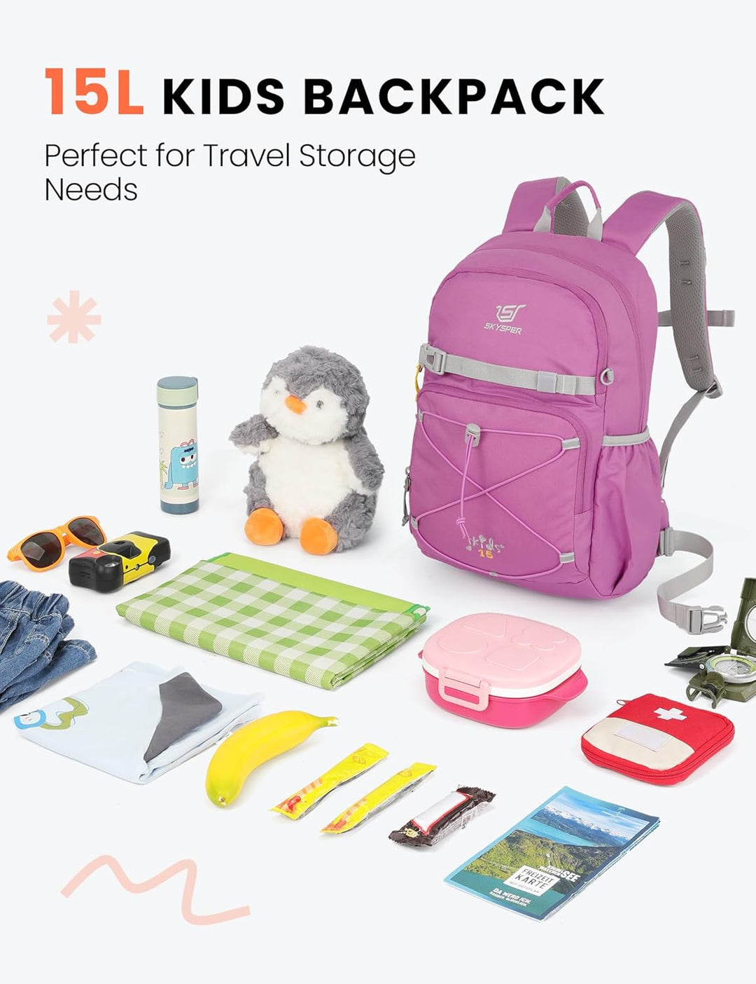 SKYSPER Kinderrucksack 15L komfortabler Wanderrucksack Kinder Rucksack Wandern für Jungen & Mädchen