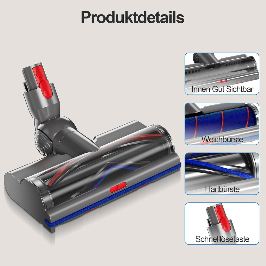 Bürste Kompatibel mit Dyson V7 V8 V10 V11 V15 Staubsauger, Bodenbürste mit LED, Einstellbare Saugkra