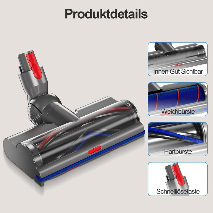 Bürste Kompatibel mit Dyson V7 V8 V10 V11 V15 Staubsauger, Bodenbürste mit LED, Einstellbare Saugkra