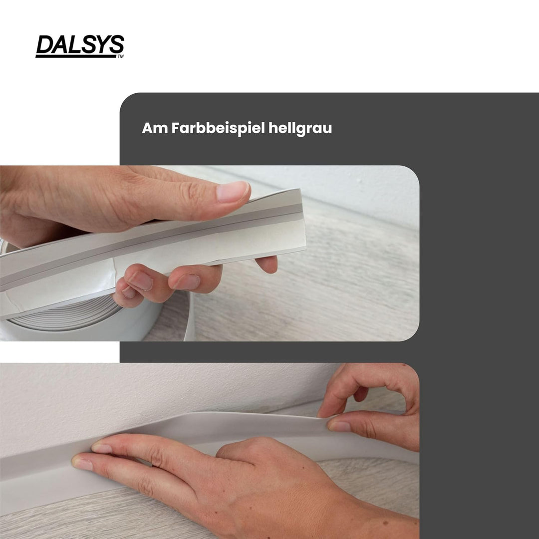 Dalsys Weichsockelleiste selbstklebend Grau 15m Klebeleiste, Abschlussleiste für Fugen in Wohnbereic